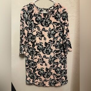 c&e Pink and Blue Floral Dress, three quarter sleeve - small